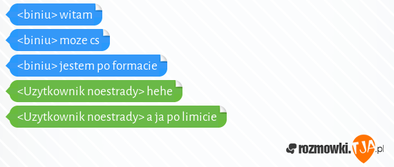 <biniu>  witam<br><biniu> moze cs<br><biniu> jestem po formacie<br><Uzytkownik noestrady> hehe<br><Uzytkownik noestrady> a ja po limicie