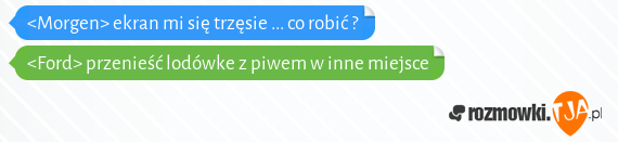 <Morgen> ekran mi się trzęsie ... co robić ?<br><Ford> przenieść lodówke z piwem w inne miejsce